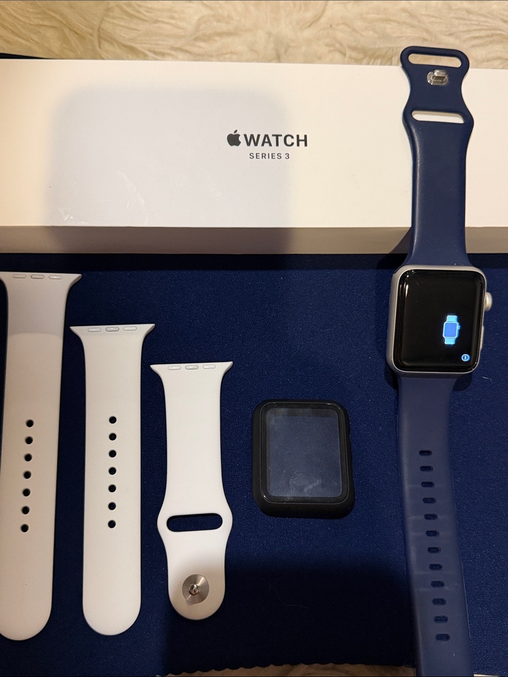 Apple Watch Series 3 42mm Silver Aluminum with Blue & White Sport Bands